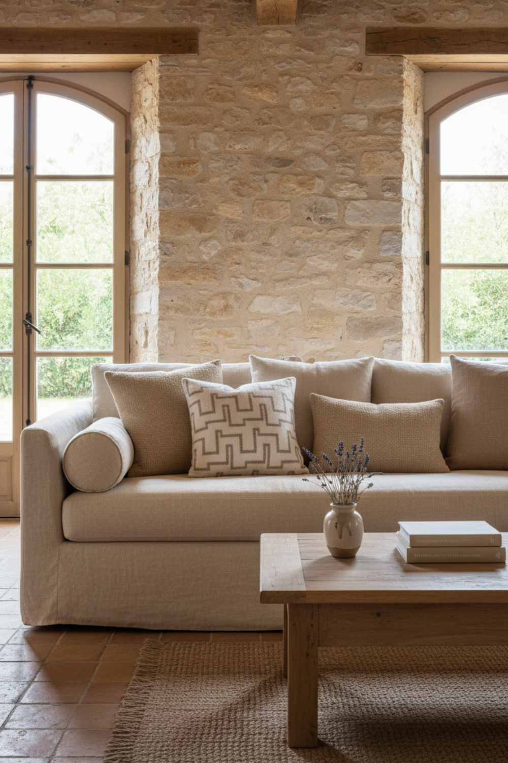 coussin decoratif tissu texture salon maison provence canapé beige