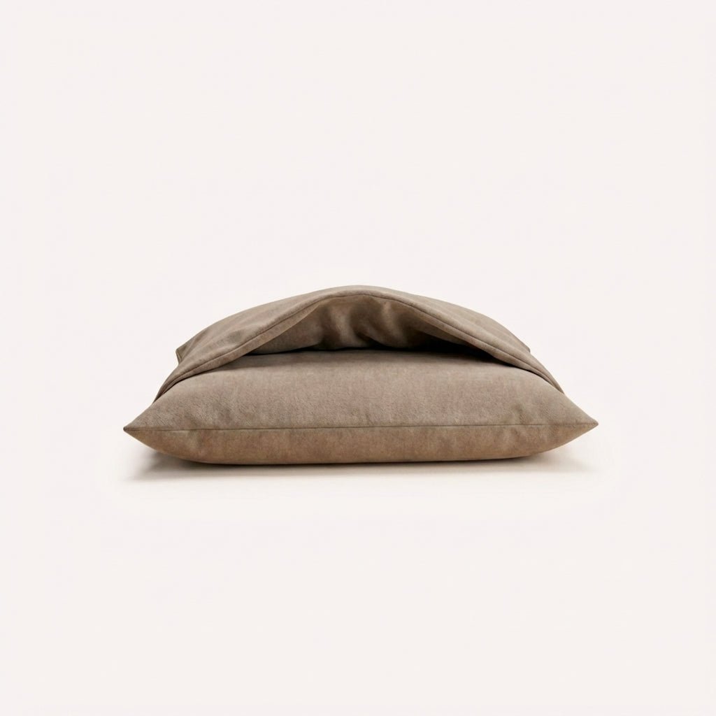 coussin toundra chien tissu sari beige sur fond neutre