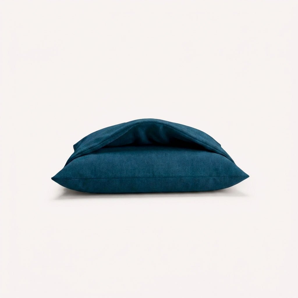 coussin toundra chien tissu sari bleu sur fond neutre