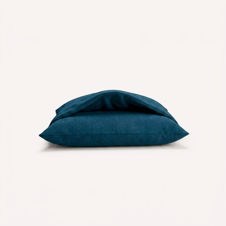 coussin toundra chien tissu sari bleu sur fond neutre