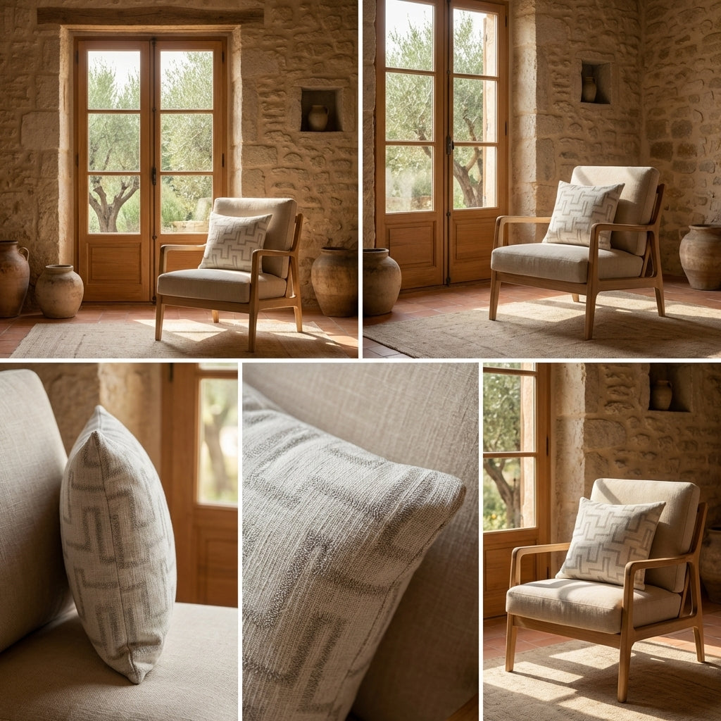 coussin decoratif maison provence fauteuil bois interieur naturel