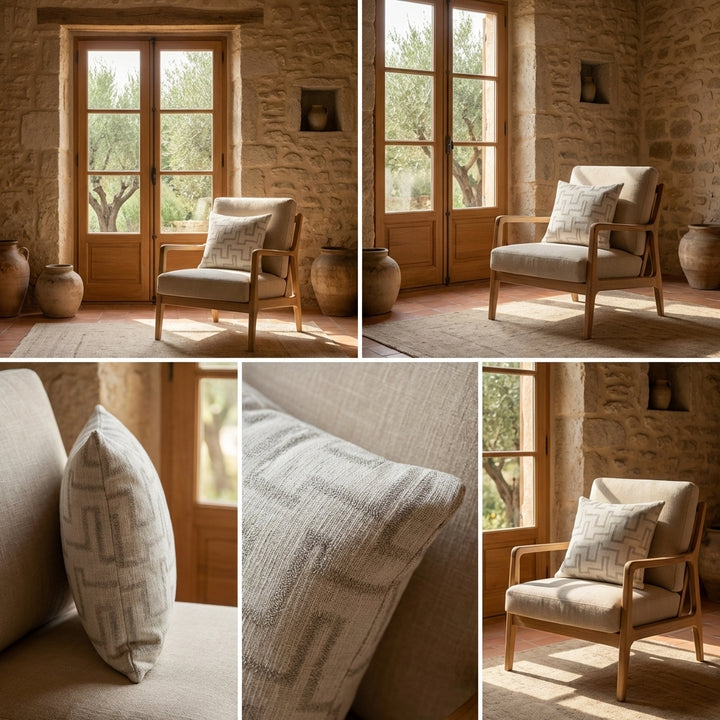 coussin decoratif maison provence fauteuil bois interieur naturel