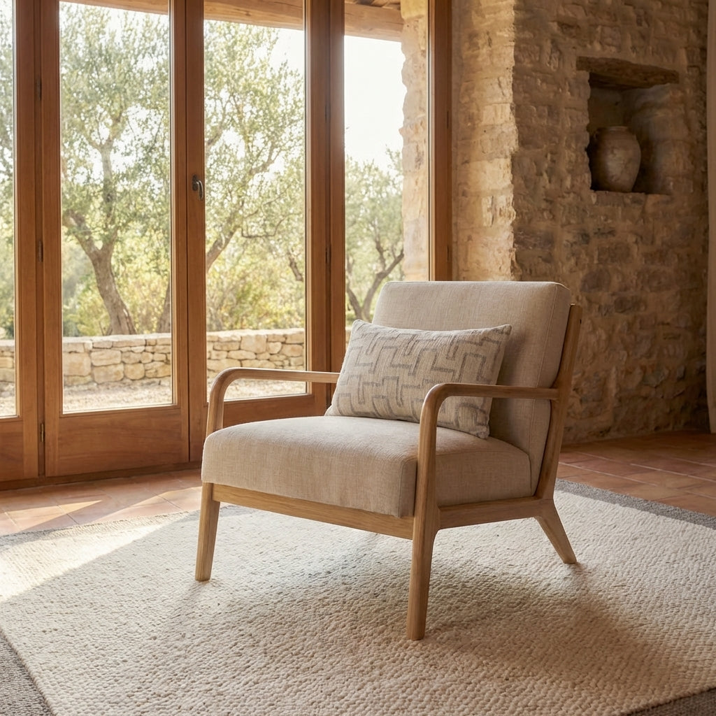 coussin decoratif rectangulaire fauteuil bois interieur maison provence