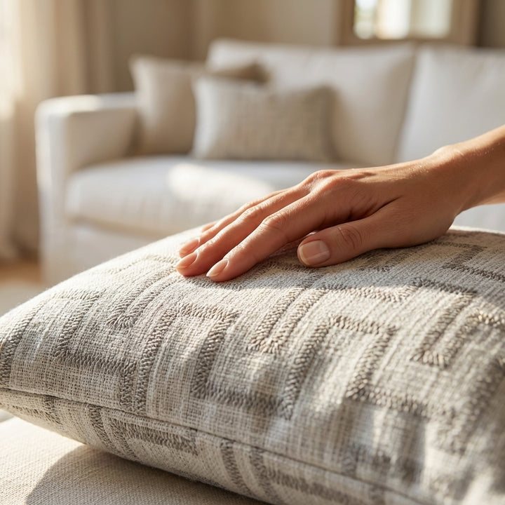 detail tissu coussin decoratif motif texture relief collection grayson